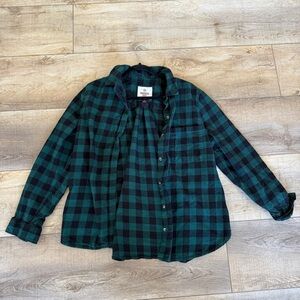 SO Collared Long Sleeve Black and White Plaid Button Down Flannel